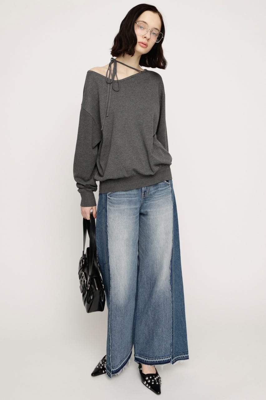 ASYMMETRY NECK LOOSE トップス T.GRY FREE