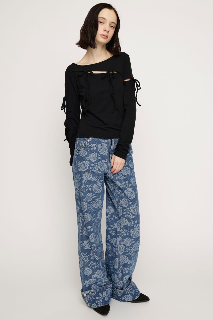 CUT OUT RIBBON トップス BLK FREE