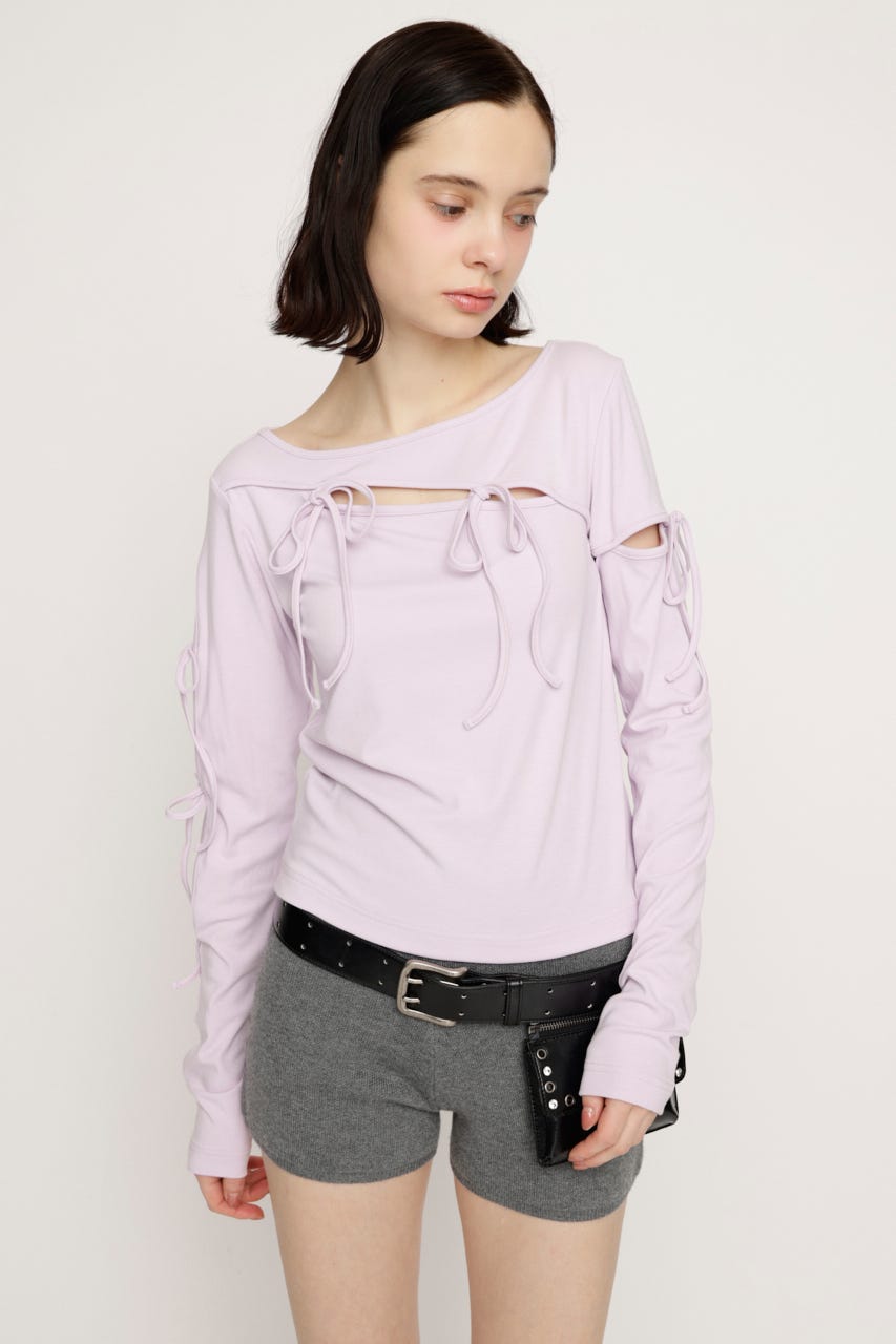 CUT OUT RIBBON トップス L/PUR FREE