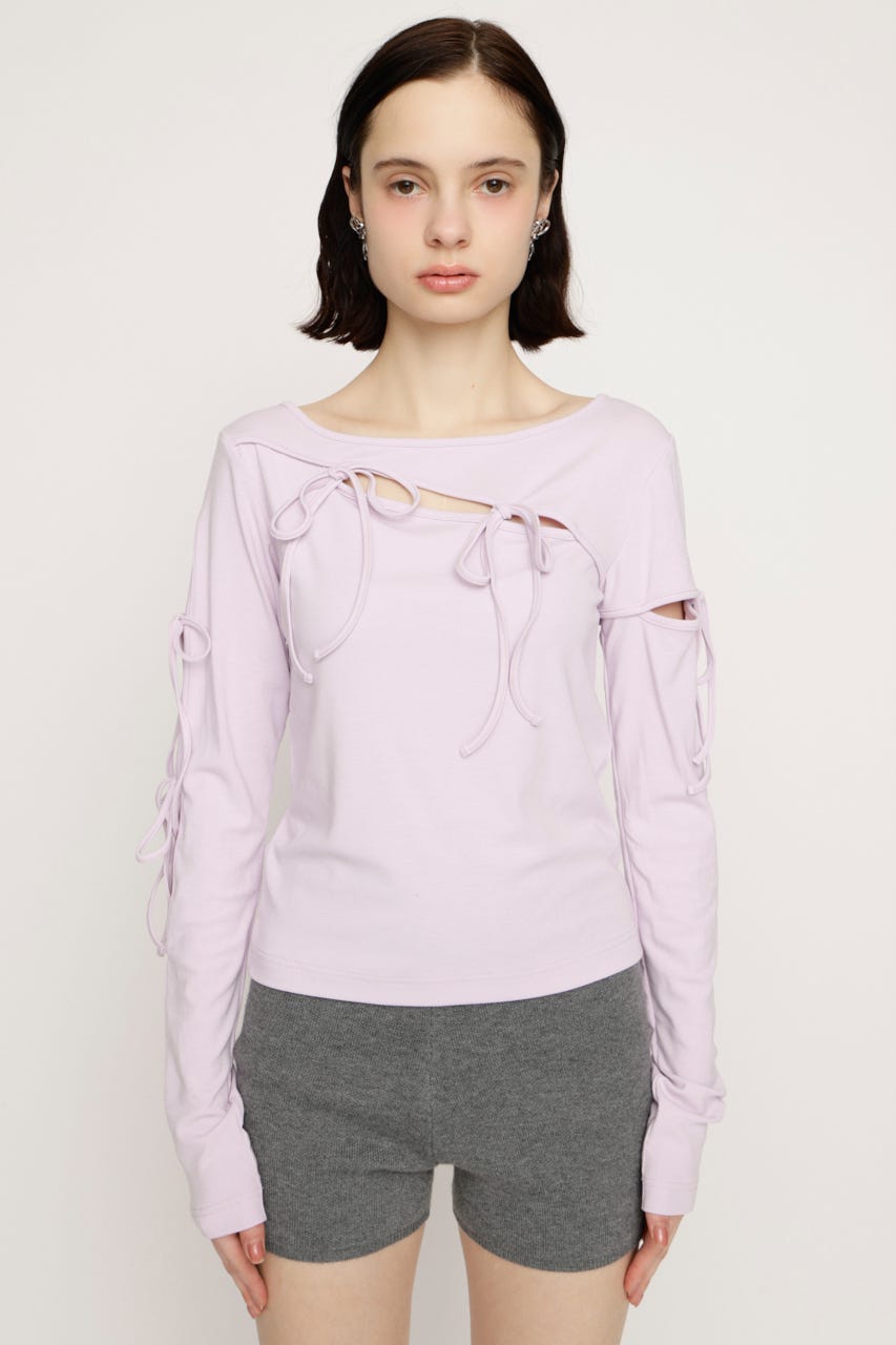 CUT OUT RIBBON トップス L/PUR FREE
