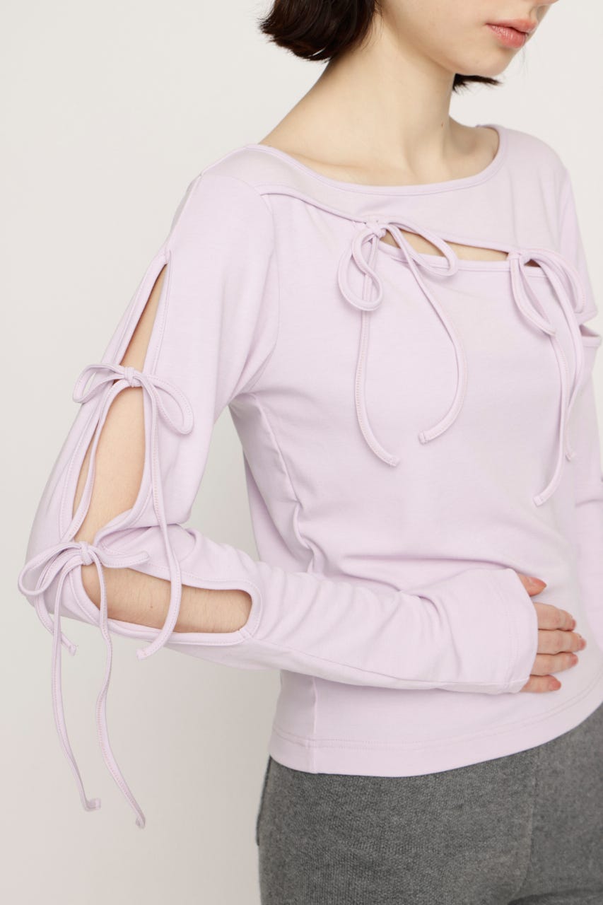 CUT OUT RIBBON トップス L/PUR FREE