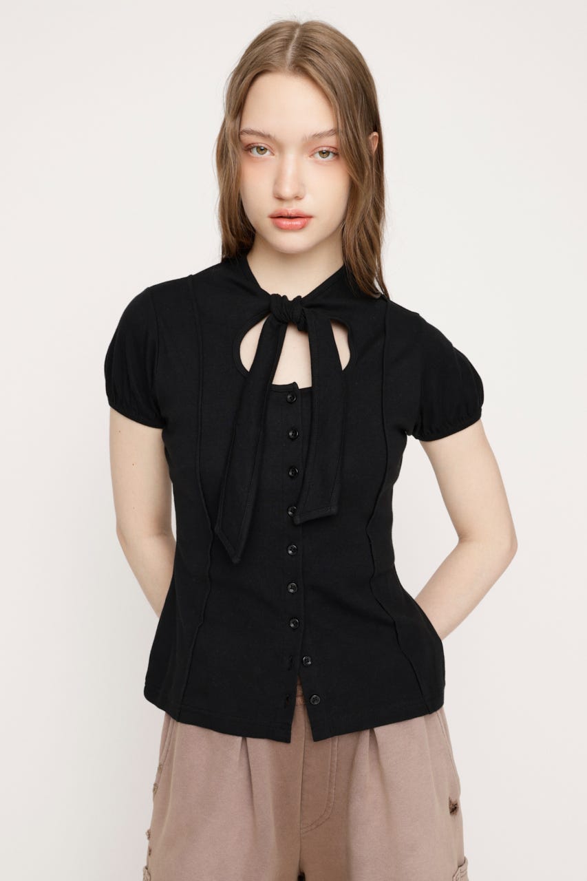 FRONT BUTTON TIE トップス BLK FREE
