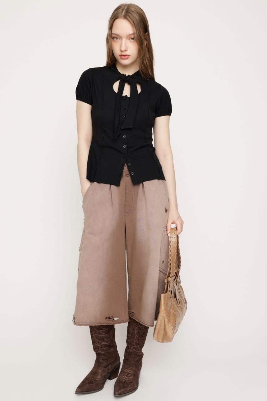 FRONT BUTTON TIE トップス BLK FREE