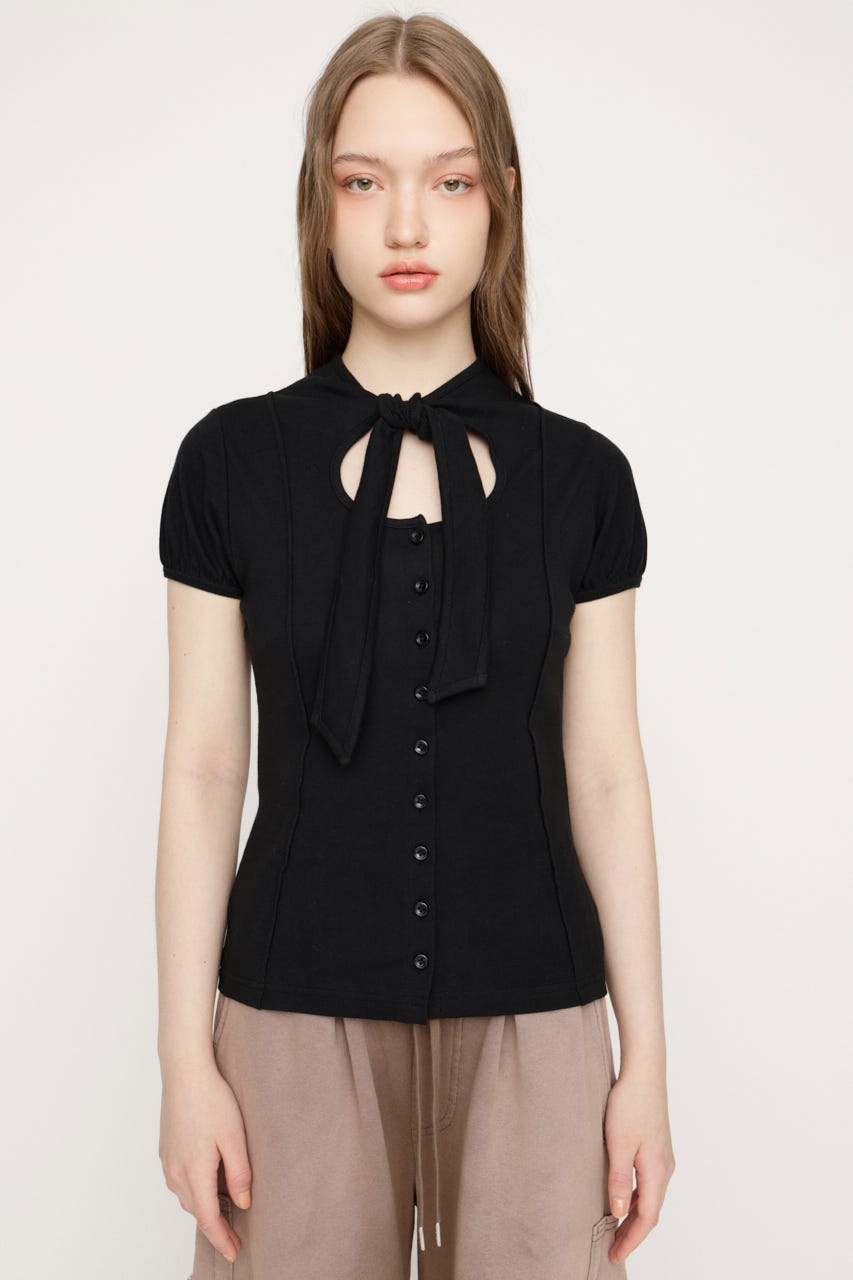 FRONT BUTTON TIE トップス BLK FREE