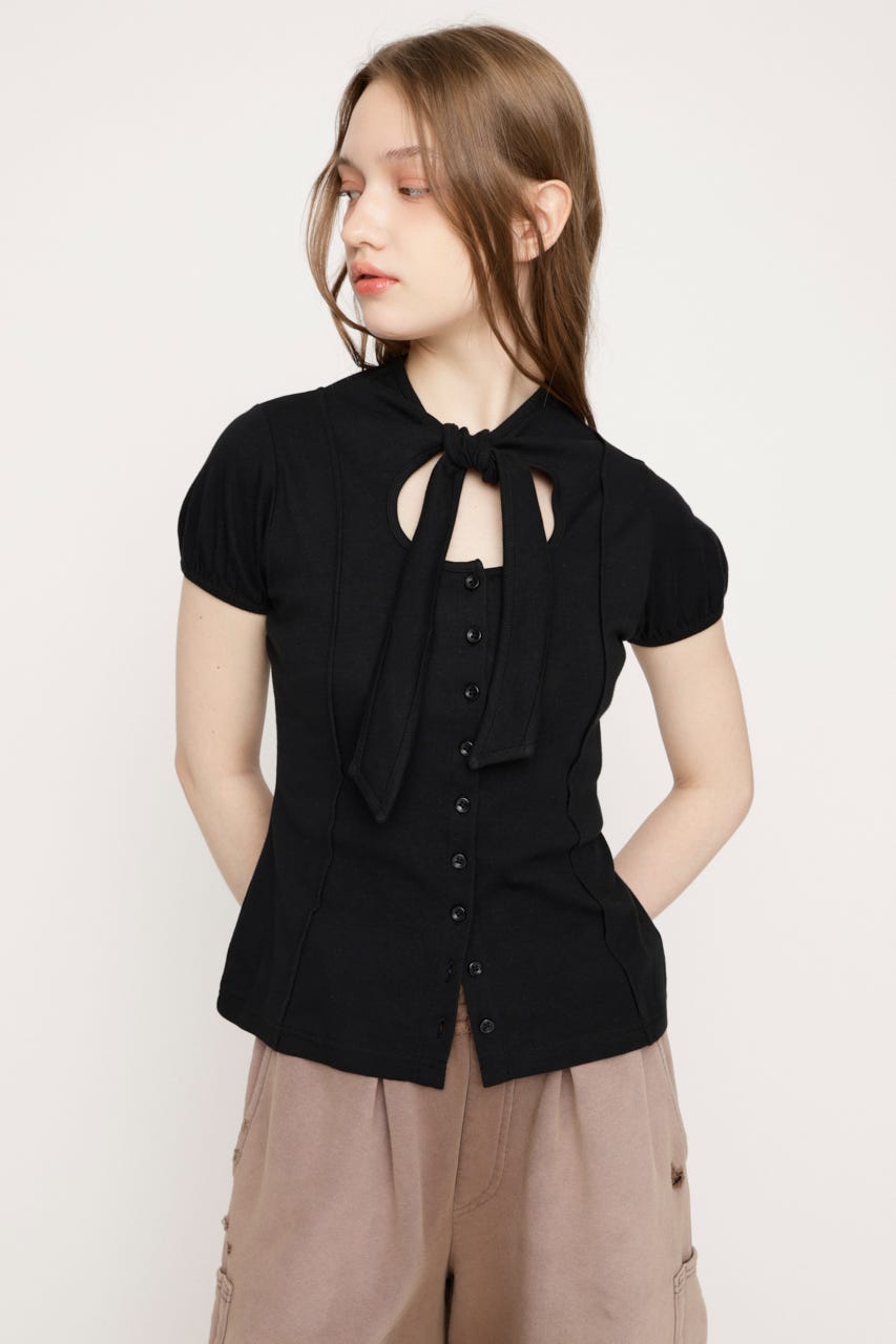 FRONT BUTTON TIE トップス BLK FREE