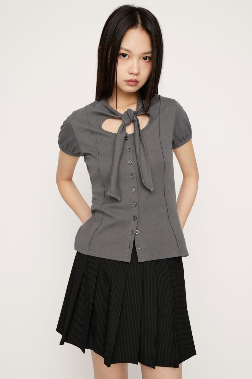 FRONT BUTTON TIE トップス GRY FREE