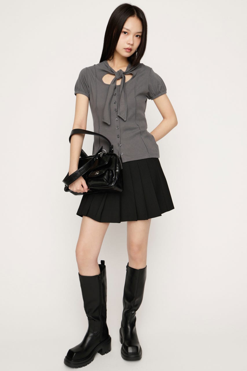 FRONT BUTTON TIE トップス GRY FREE