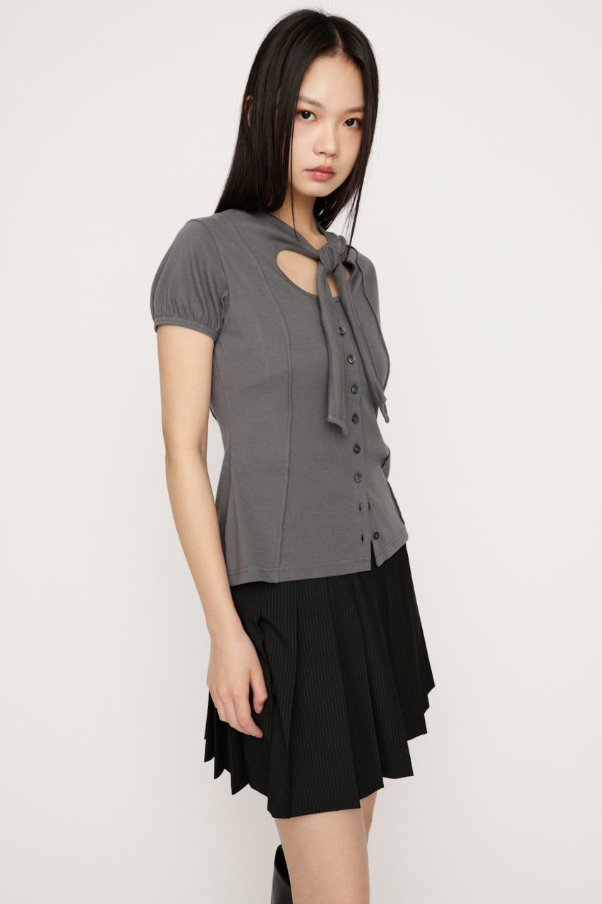 FRONT BUTTON TIE トップス GRY FREE