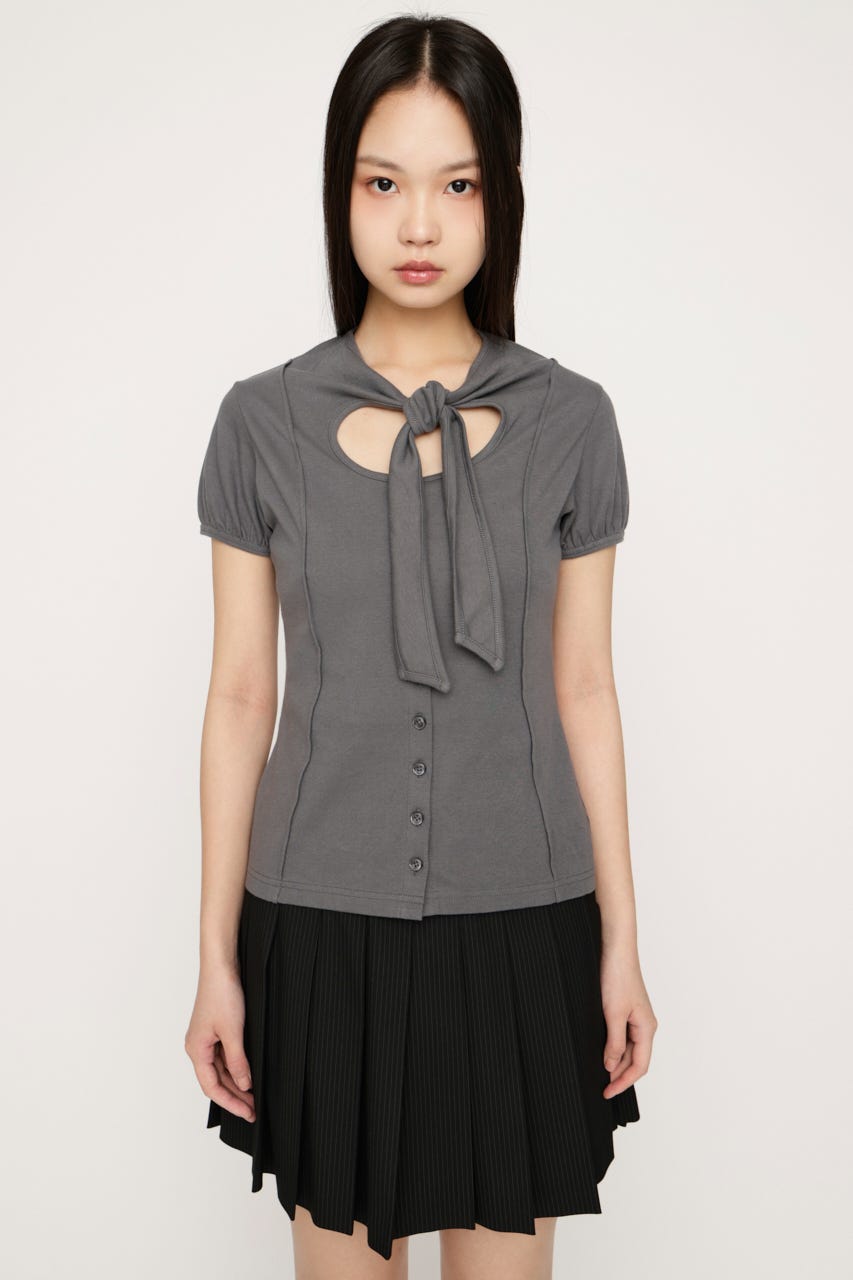 FRONT BUTTON TIE トップス GRY FREE