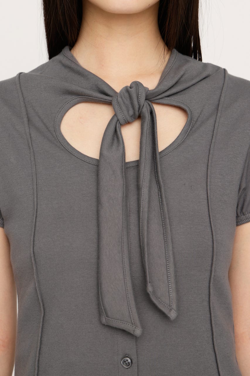 FRONT BUTTON TIE トップス GRY FREE