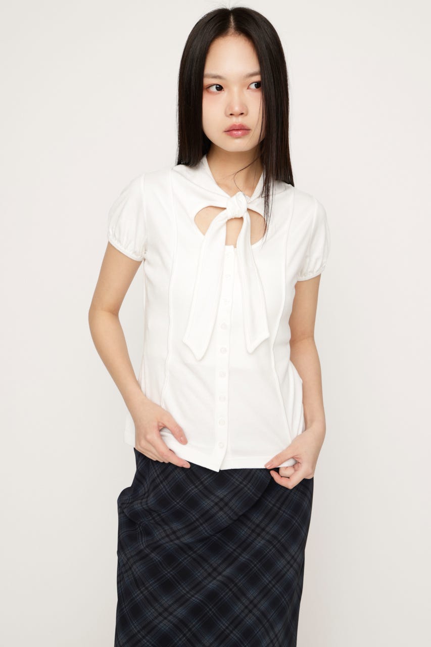 FRONT BUTTON TIE トップス WHT FREE