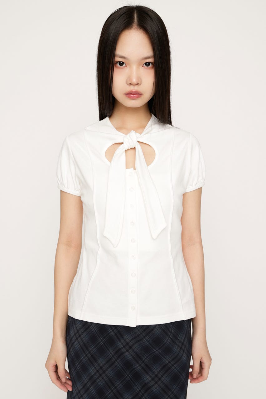 FRONT BUTTON TIE トップス WHT FREE