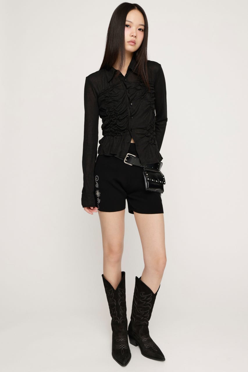 SMOCKING SHEER シャツ BLK FREE