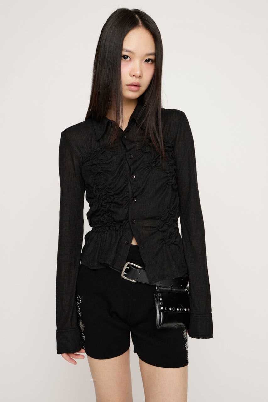 SMOCKING SHEER シャツ BLK FREE