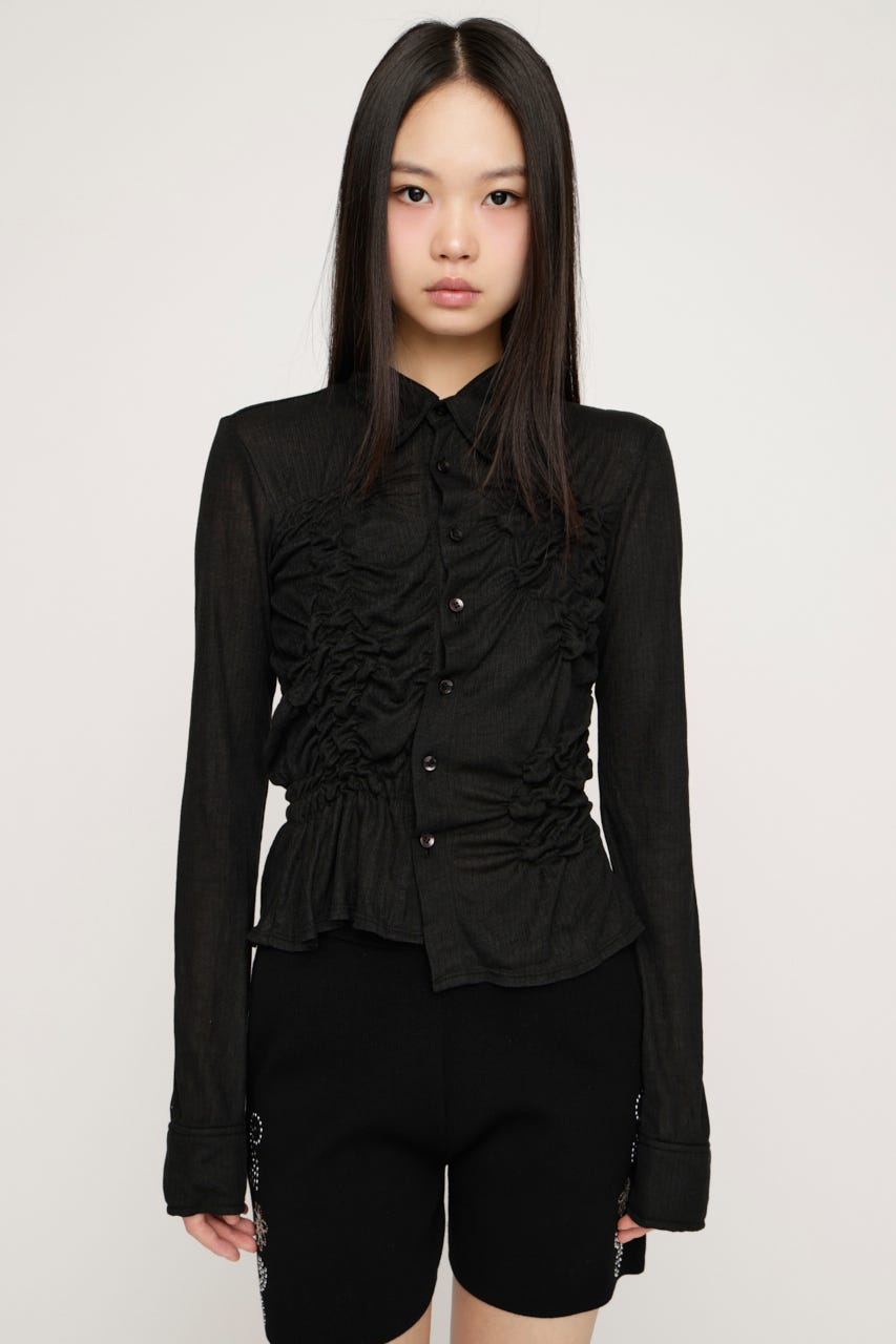 SMOCKING SHEER シャツ BLK FREE