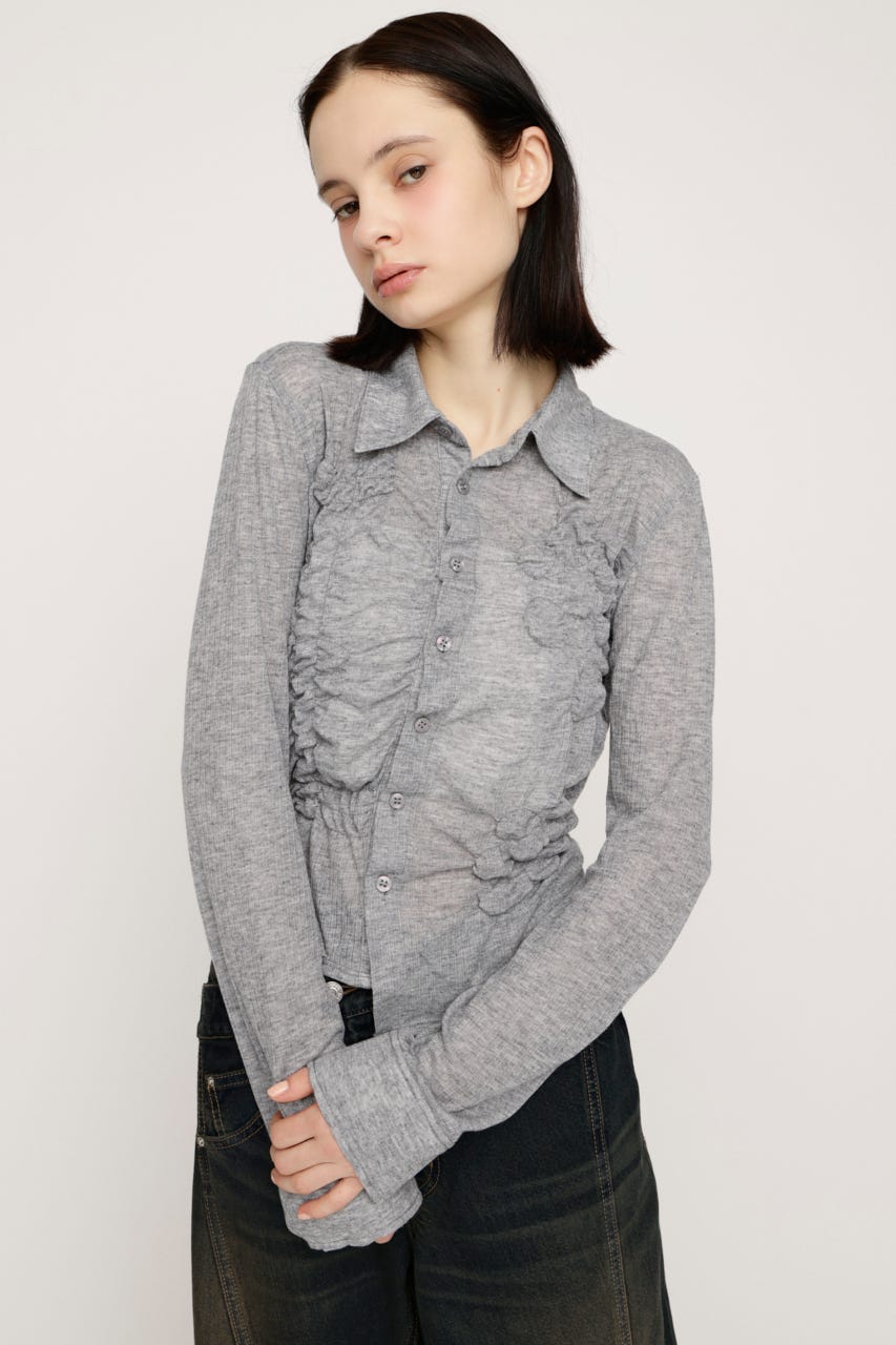 SMOCKING SHEER シャツ T.GRY FREE