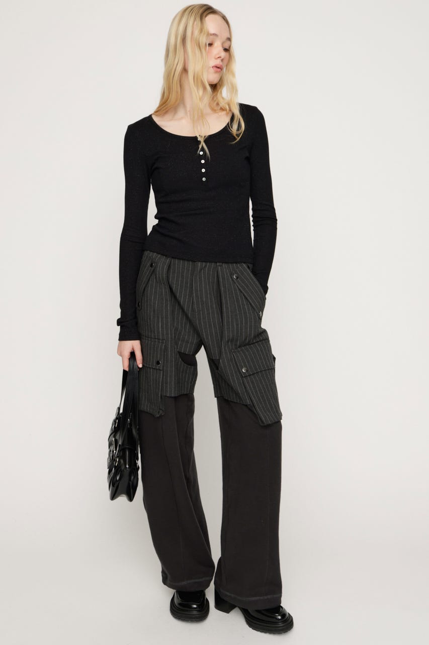 HENRY NECK CUT トップス BLK FREE