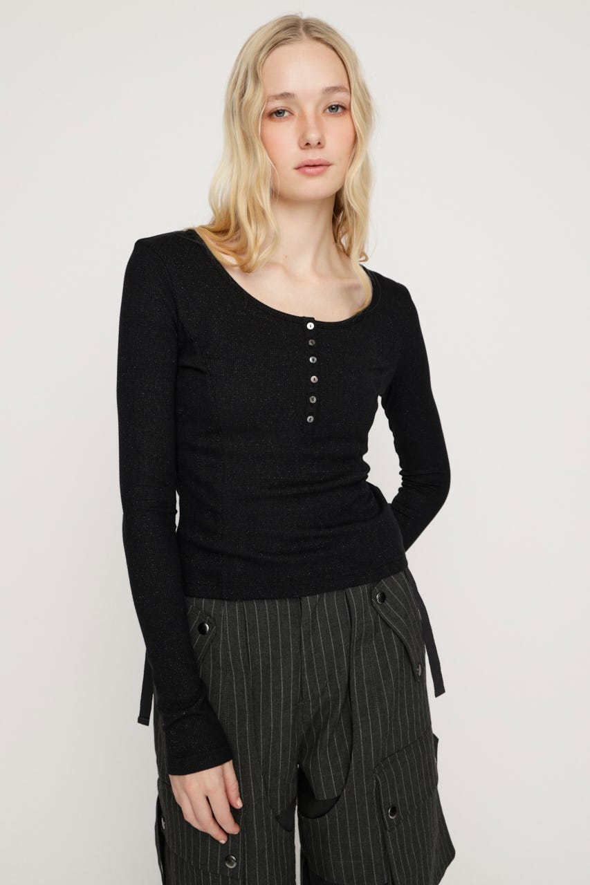 HENRY NECK CUT トップス BLK FREE