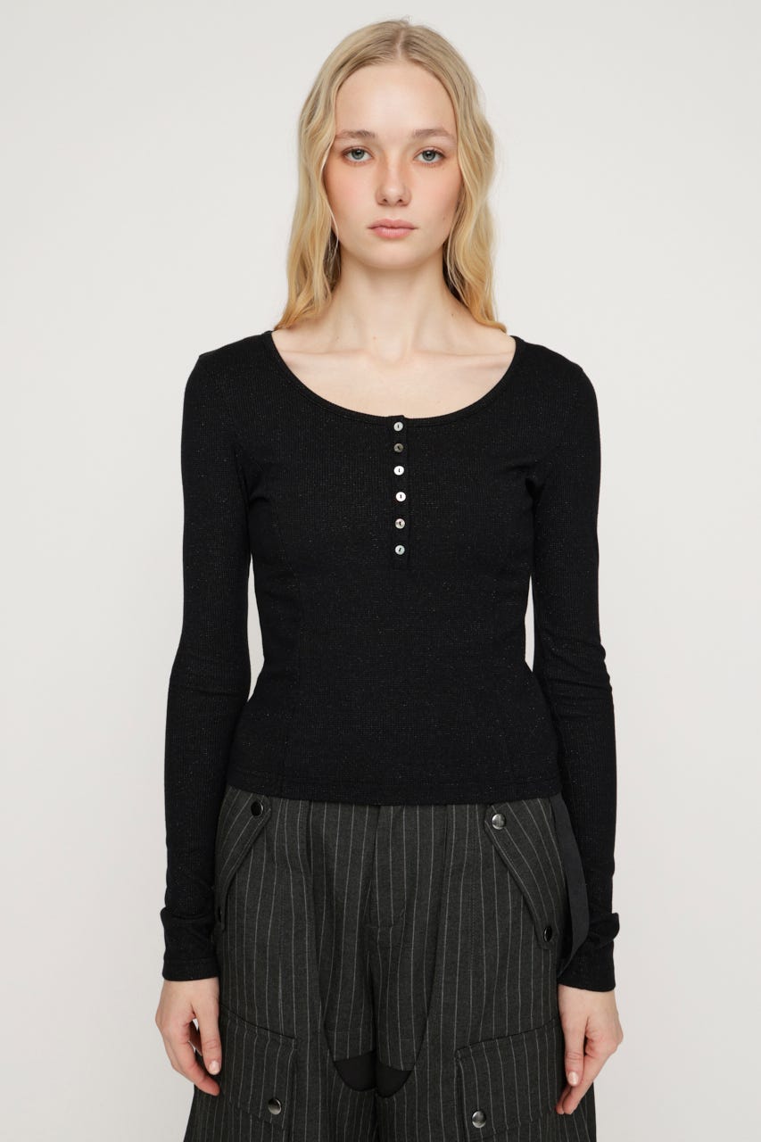 HENRY NECK CUT トップス BLK FREE