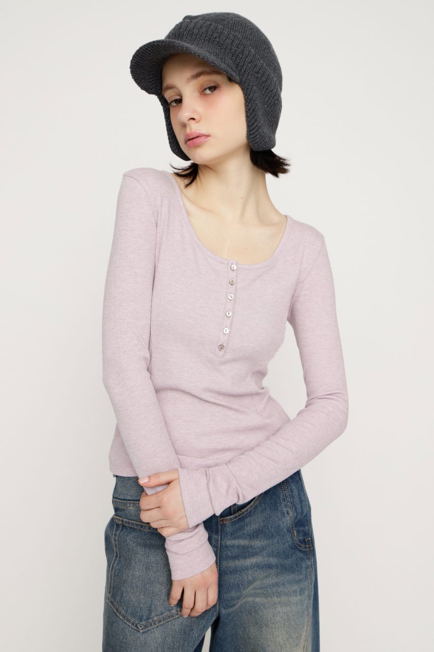 HENRY NECK CUT トップス L/PUR FREE