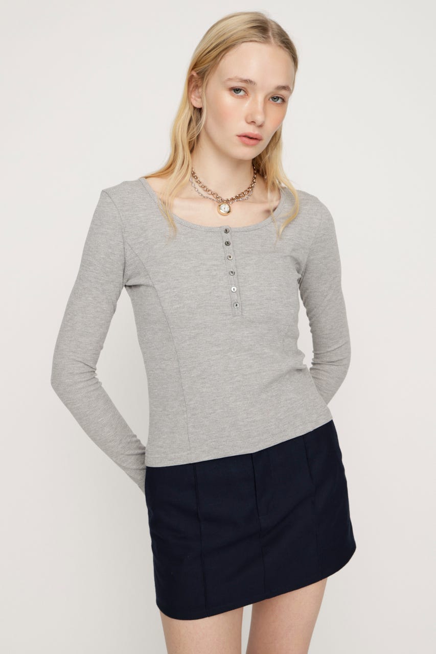 HENRY NECK CUT トップス T.GRY FREE