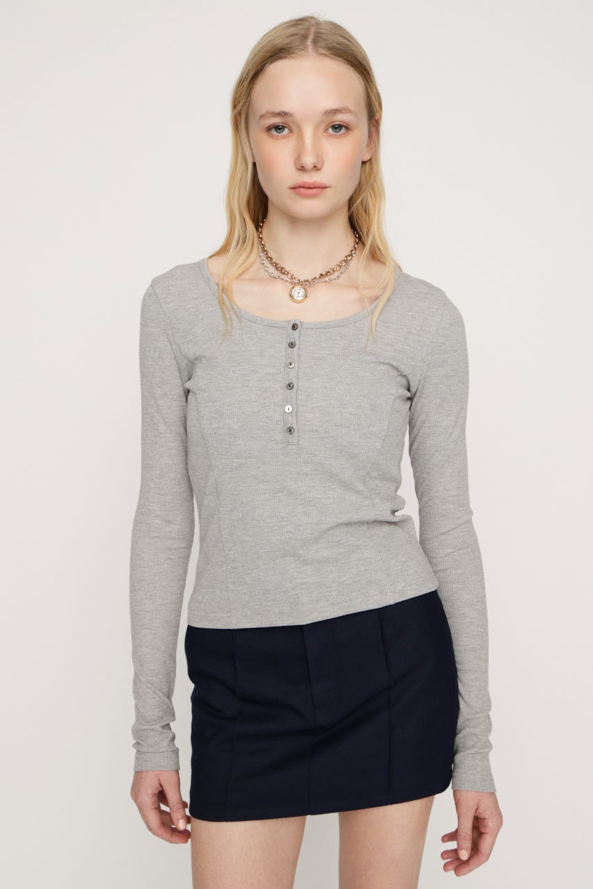 HENRY NECK CUT トップス T.GRY FREE