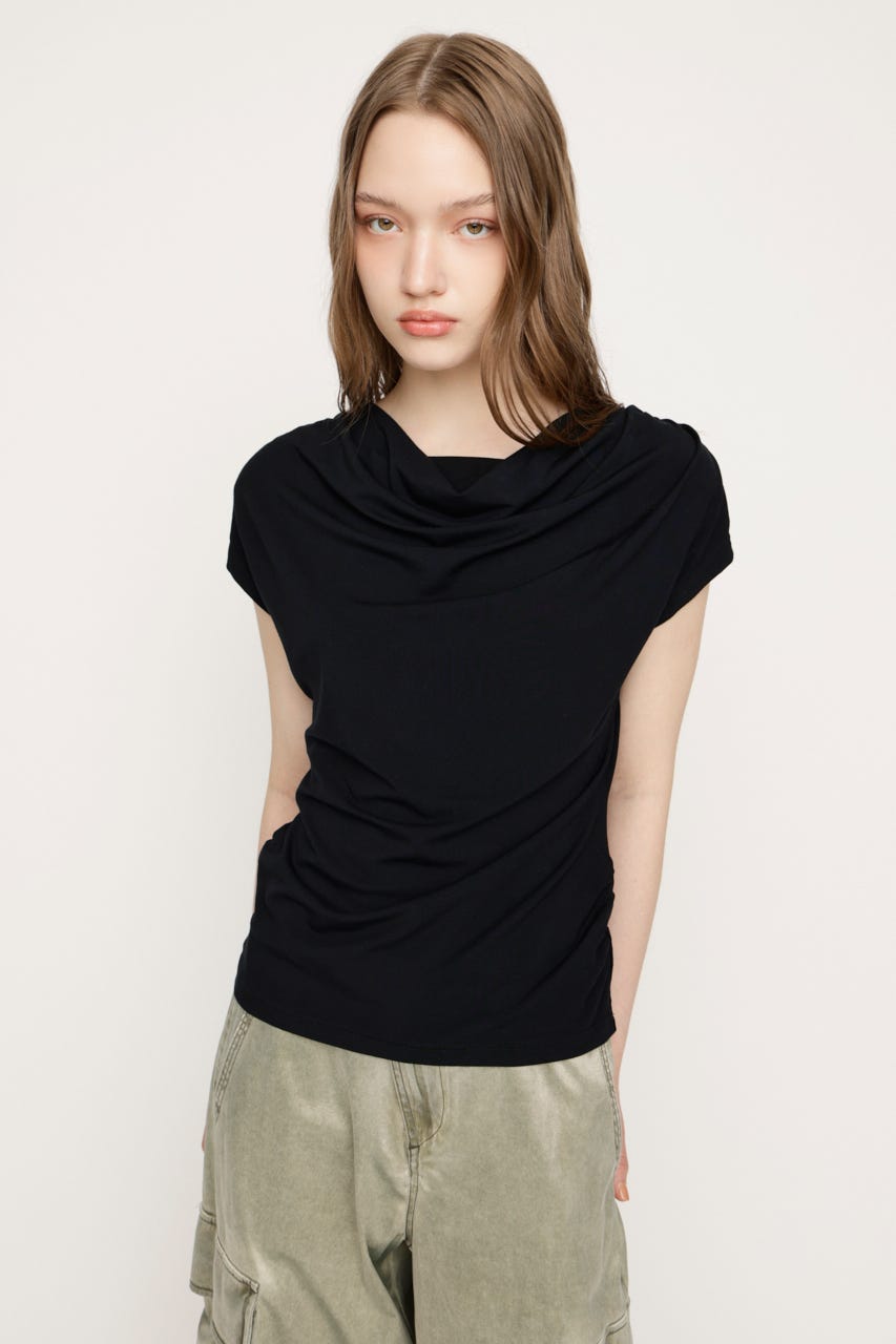 DRAPE NECK CUT トップス BLK FREE