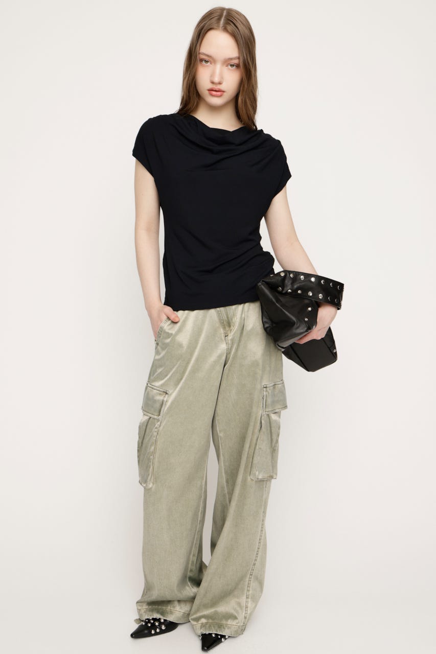 DRAPE NECK CUT トップス BLK FREE