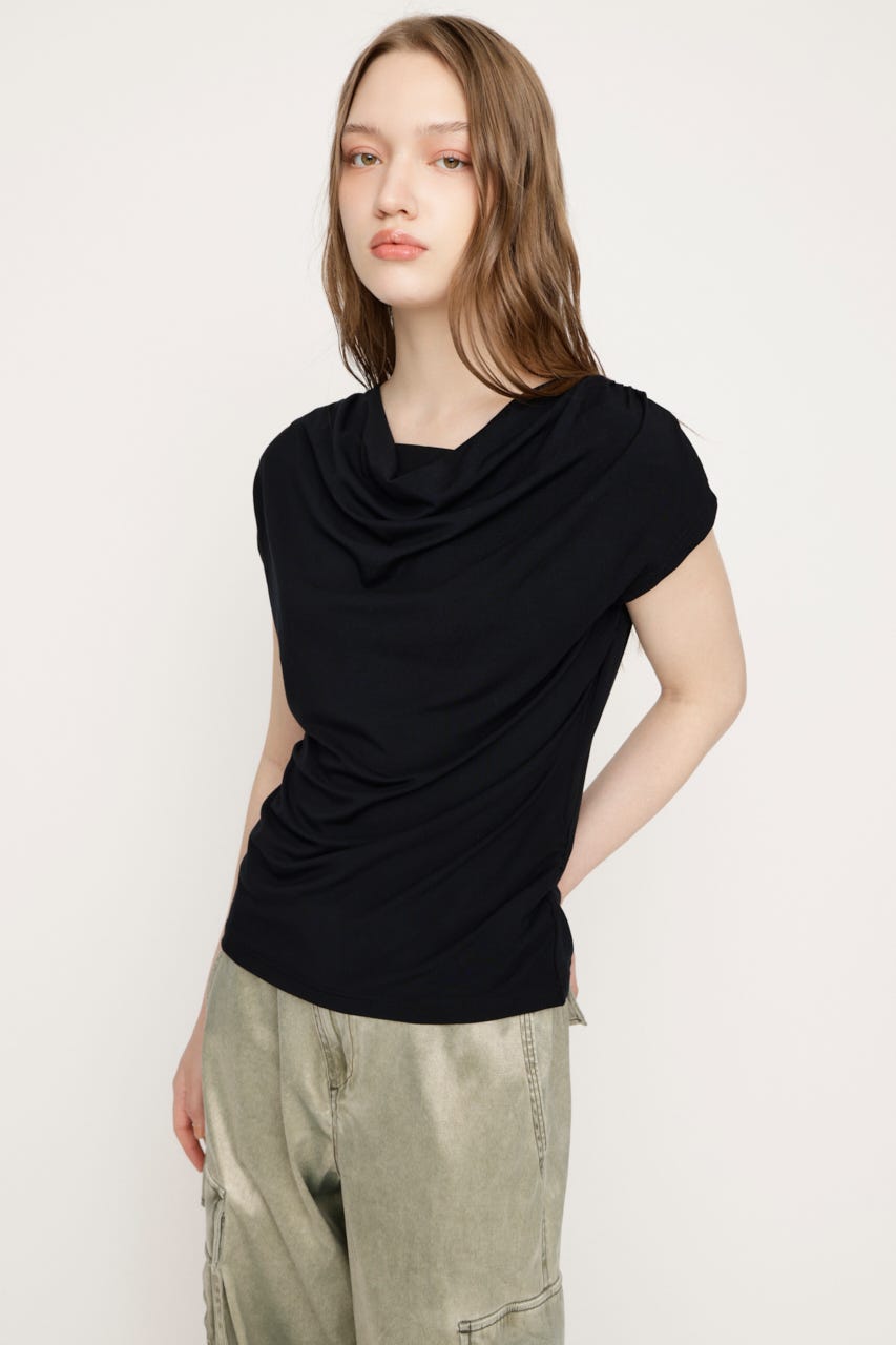 DRAPE NECK CUT トップス BLK FREE