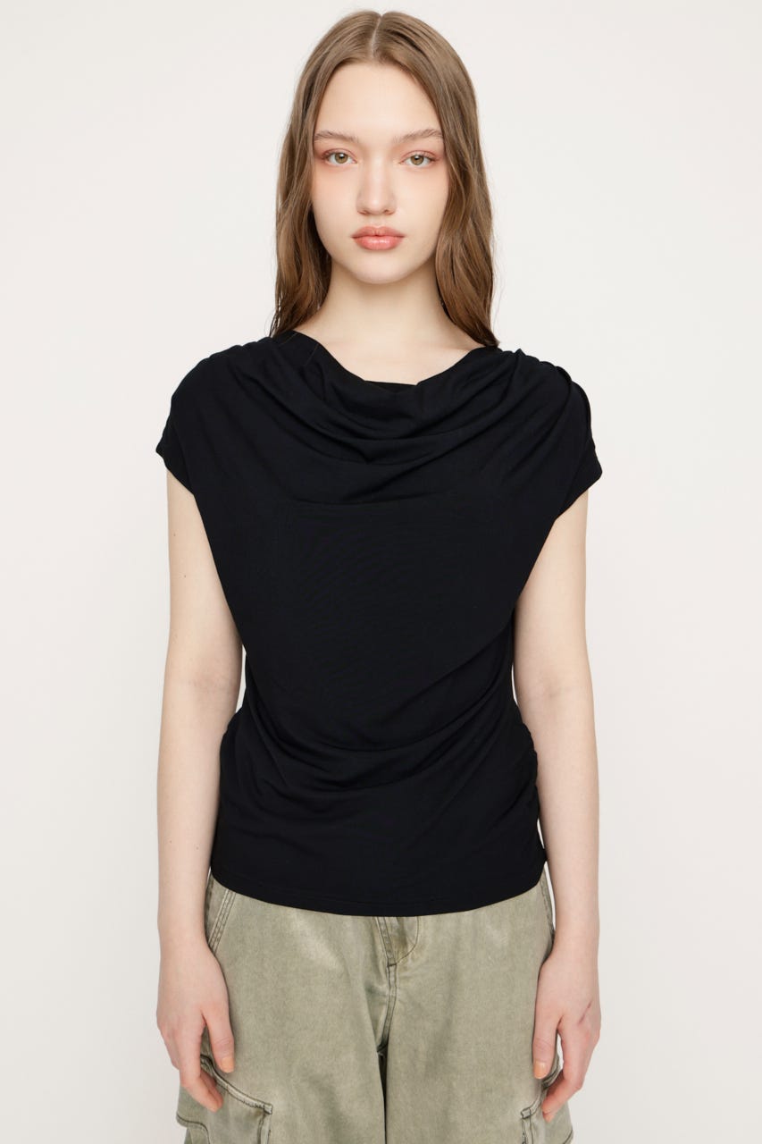 DRAPE NECK CUT トップス BLK FREE