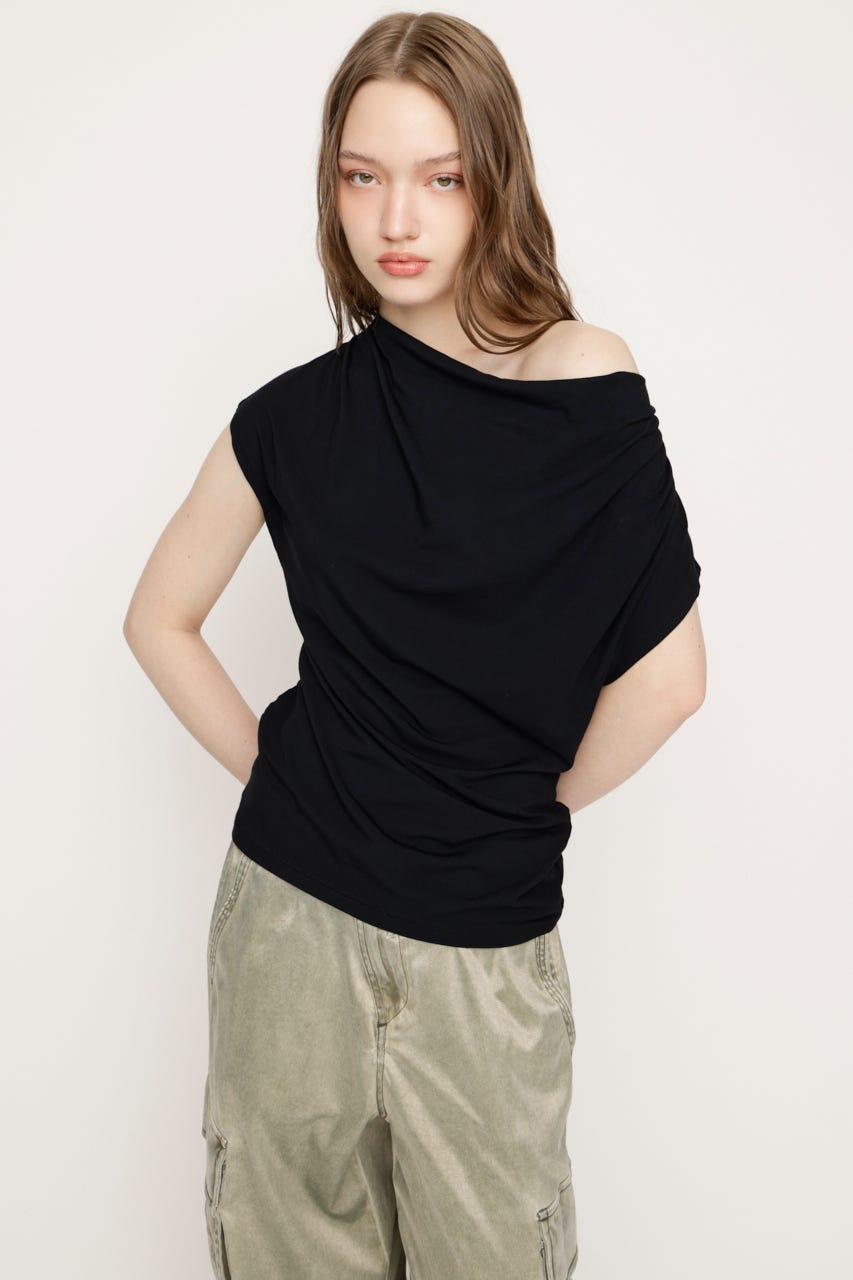 DRAPE NECK CUT トップス BLK FREE