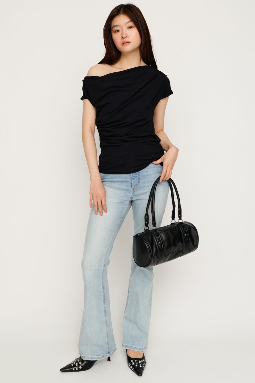 ONE SHOULDER CUT トップス BLK FREE
