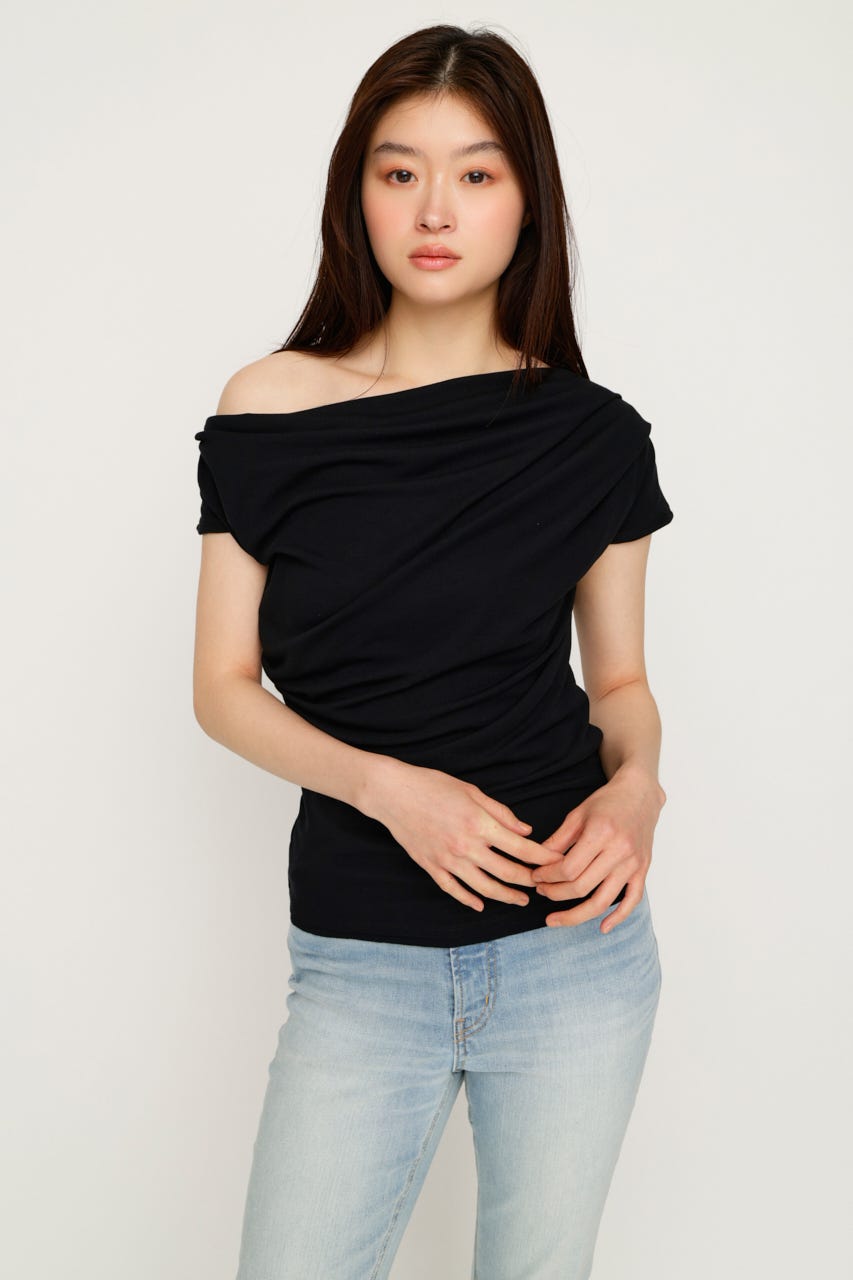ONE SHOULDER CUT トップス BLK FREE