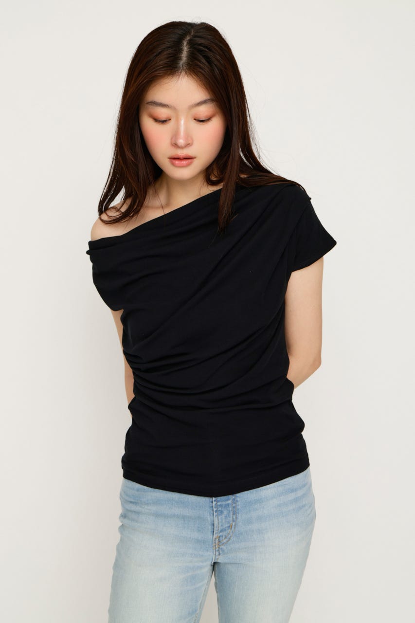 ONE SHOULDER CUT トップス BLK FREE