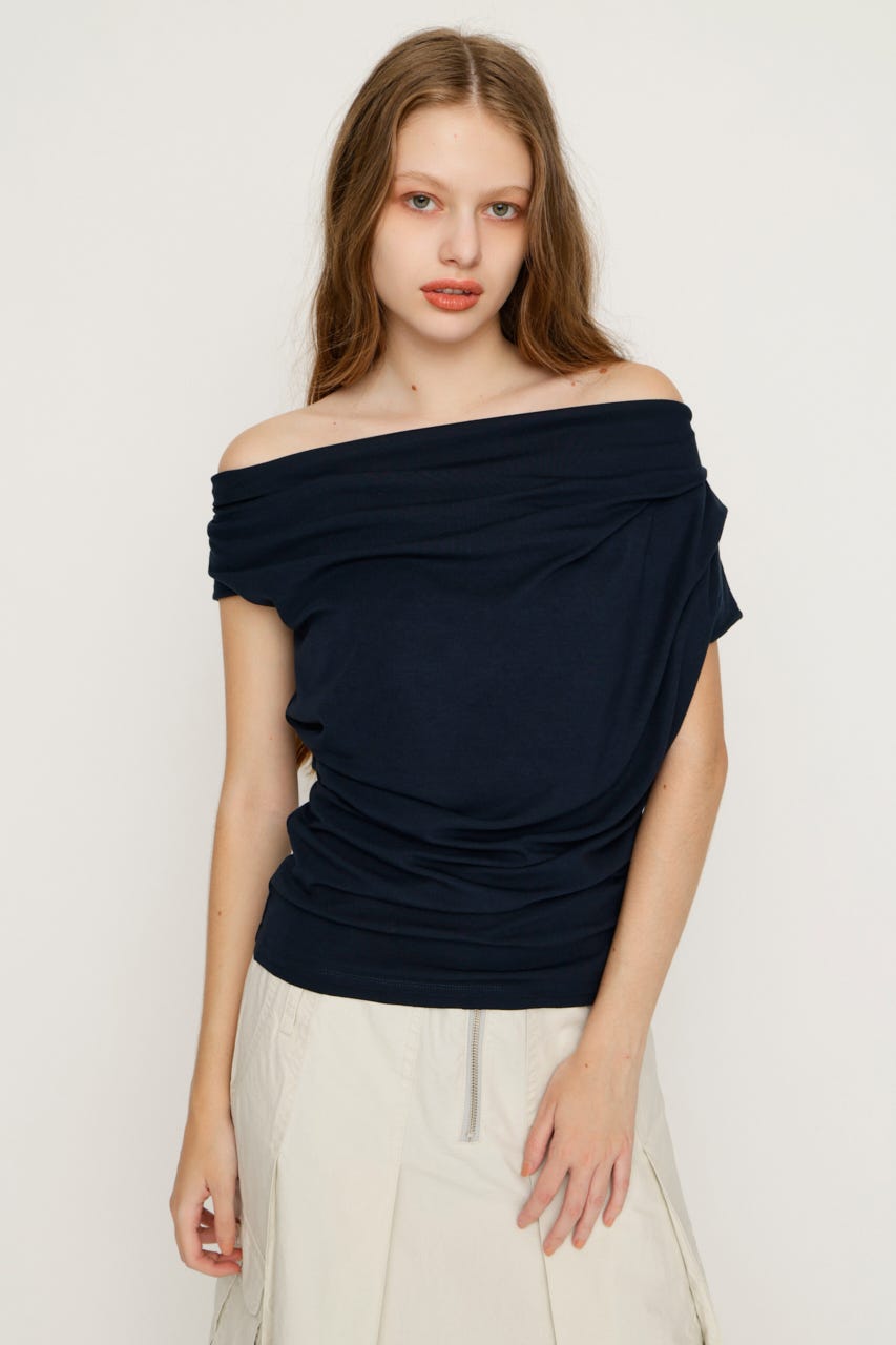 ONE SHOULDER CUT トップス NVY FREE