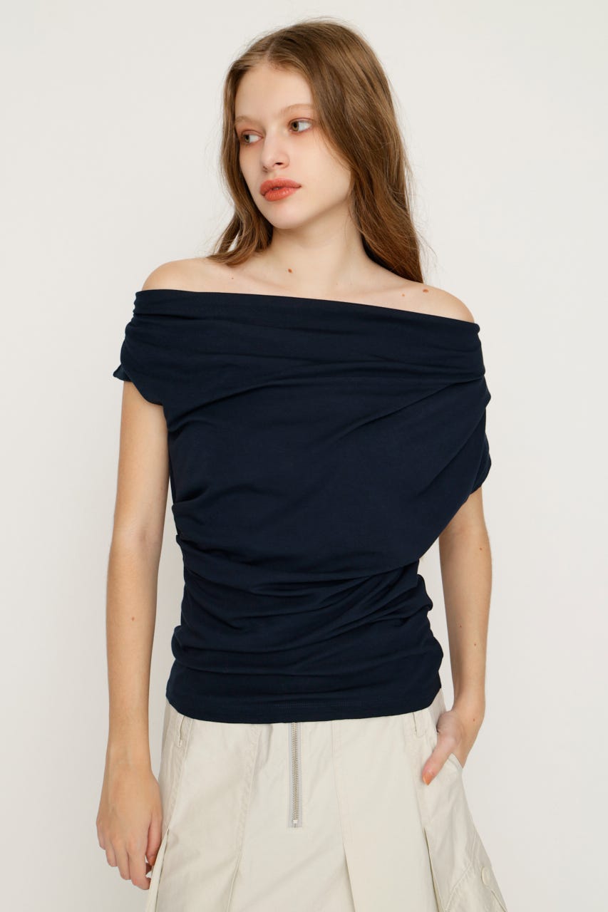ONE SHOULDER CUT トップス NVY FREE
