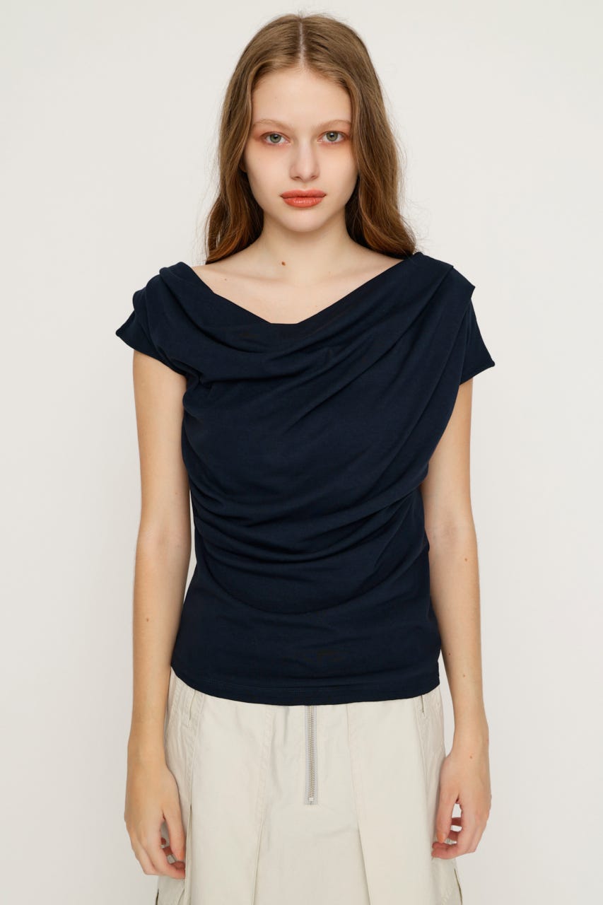 ONE SHOULDER CUT トップス NVY FREE