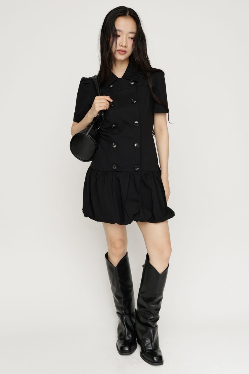 【SNSで話題のアイテムの新色登場！】CUT BALLOON ショートワンピース BLK 1