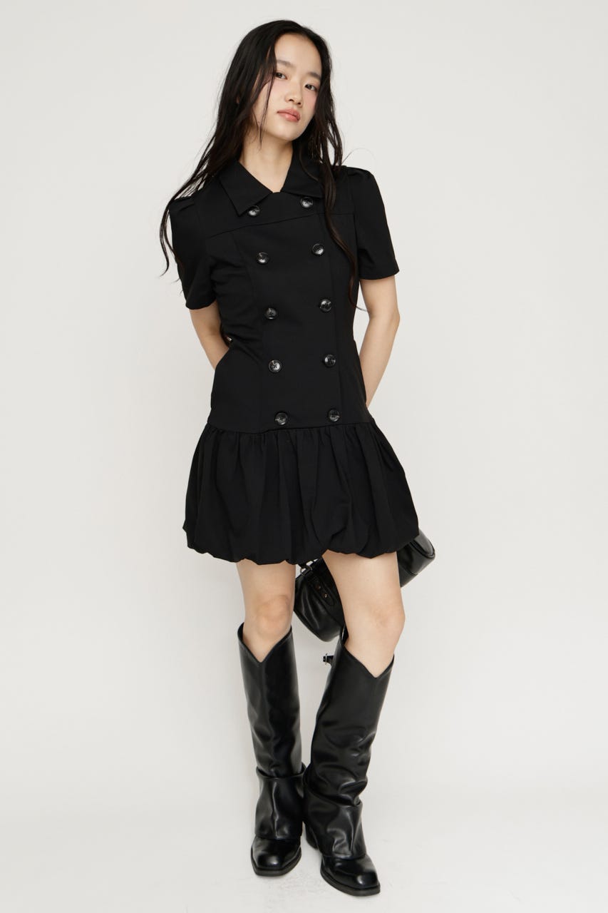【SNSで話題のアイテムの新色登場！】CUT BALLOON ショートワンピース BLK 1