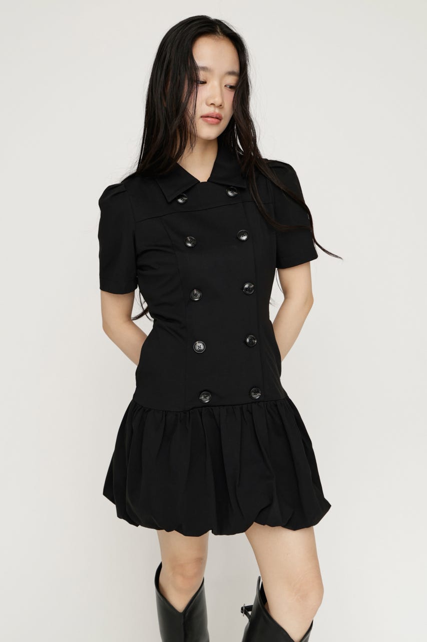 【SNSで話題のアイテムの新色登場！】CUT BALLOON ショートワンピース BLK 1