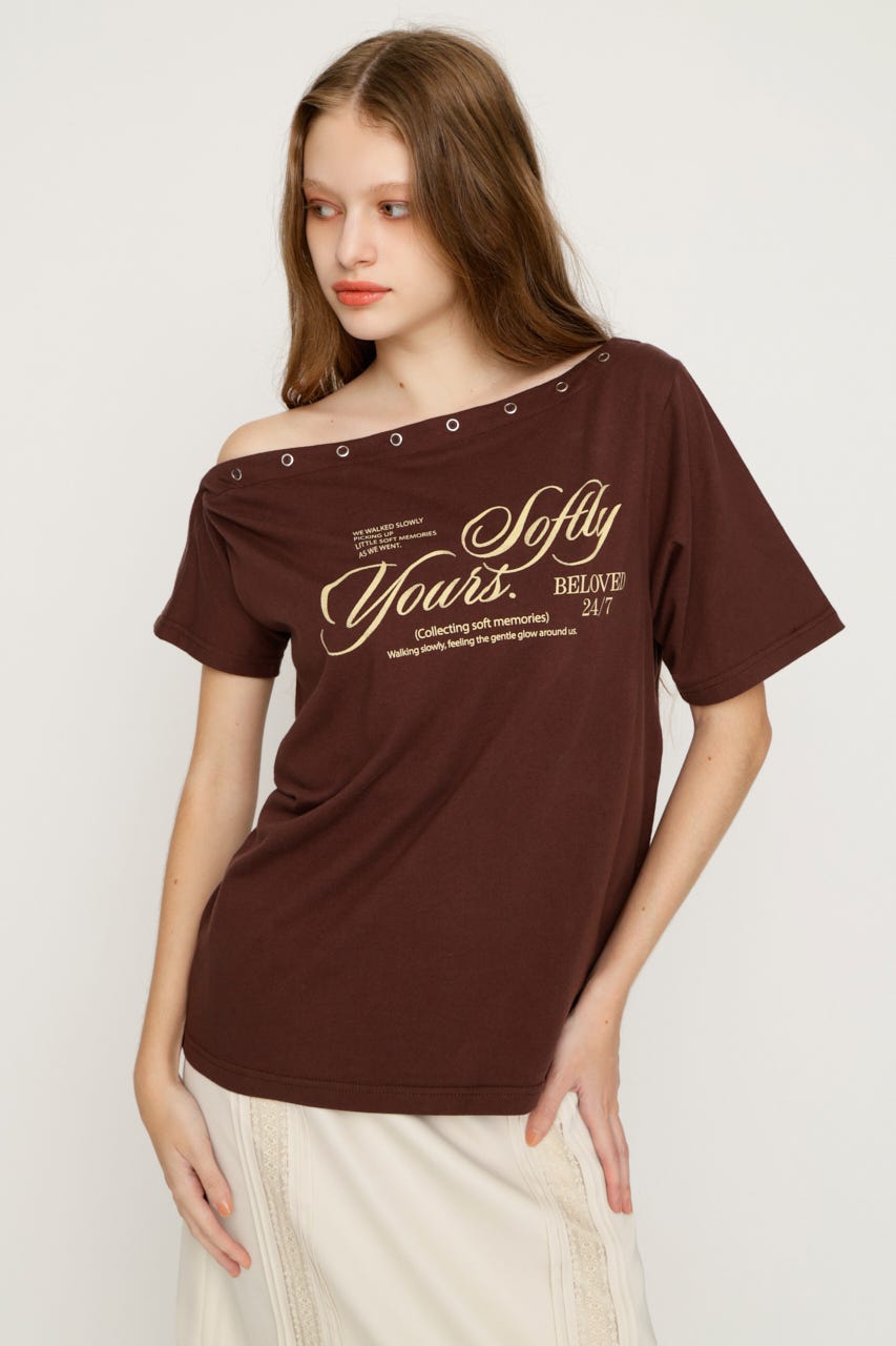 ONE SHOULDER PRINT トップス BRN FREE