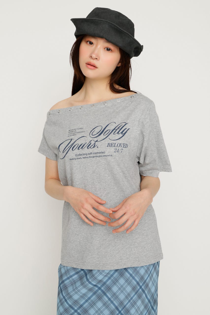 ONE SHOULDER PRINT トップス T.GRY FREE