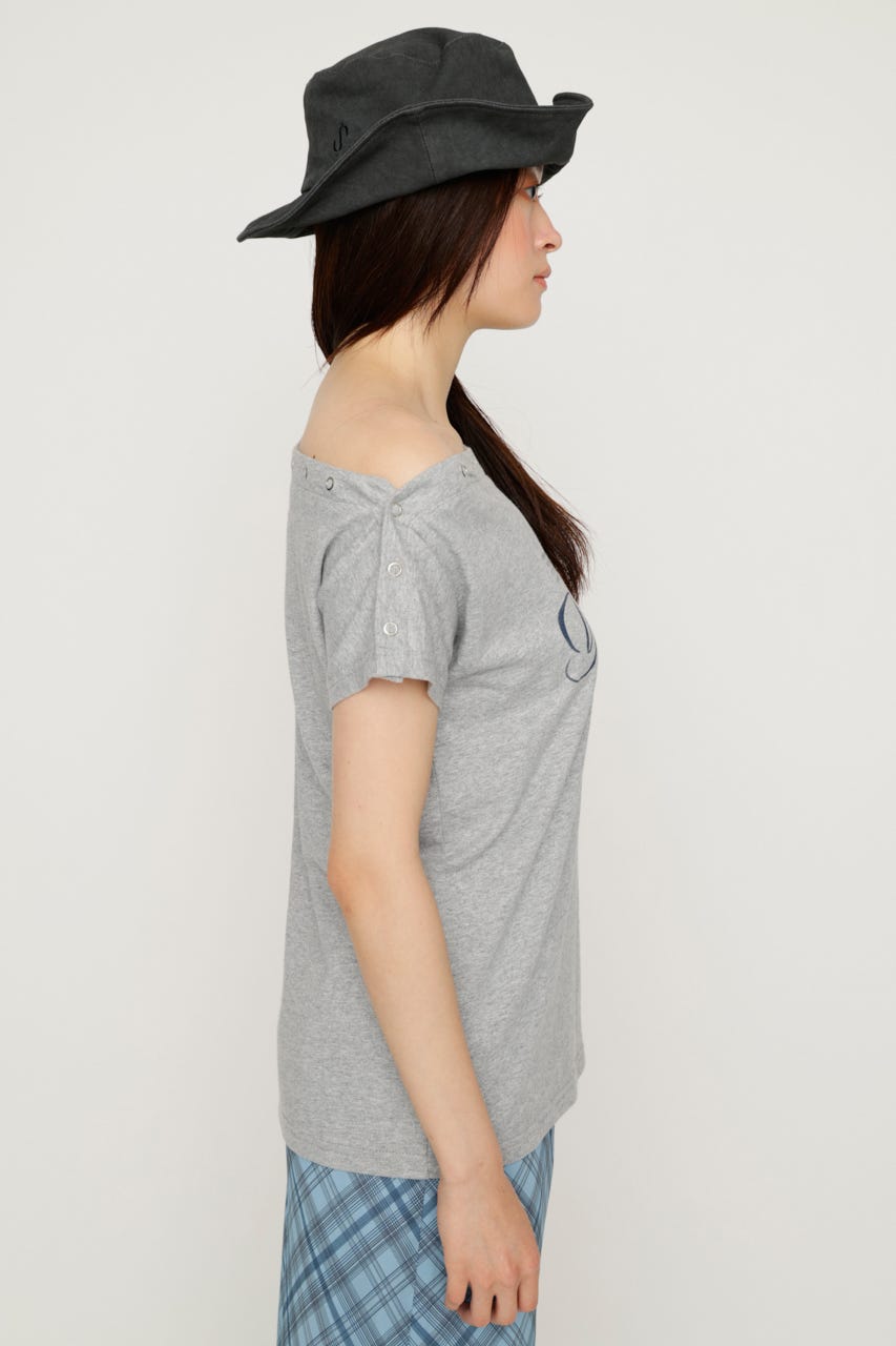 ONE SHOULDER PRINT トップス T.GRY FREE