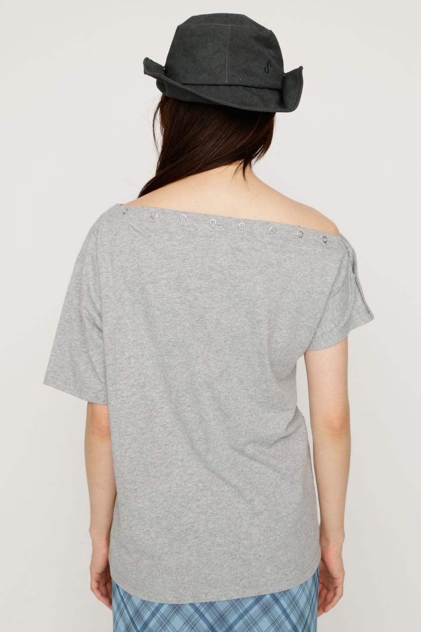 ONE SHOULDER PRINT トップス T.GRY FREE