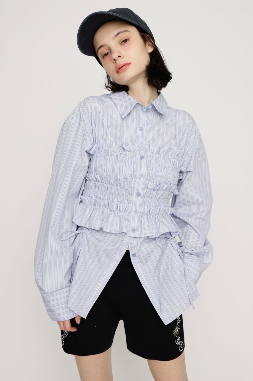 BUSTIER LAYERED GATHER シャツ M/BLU FREE