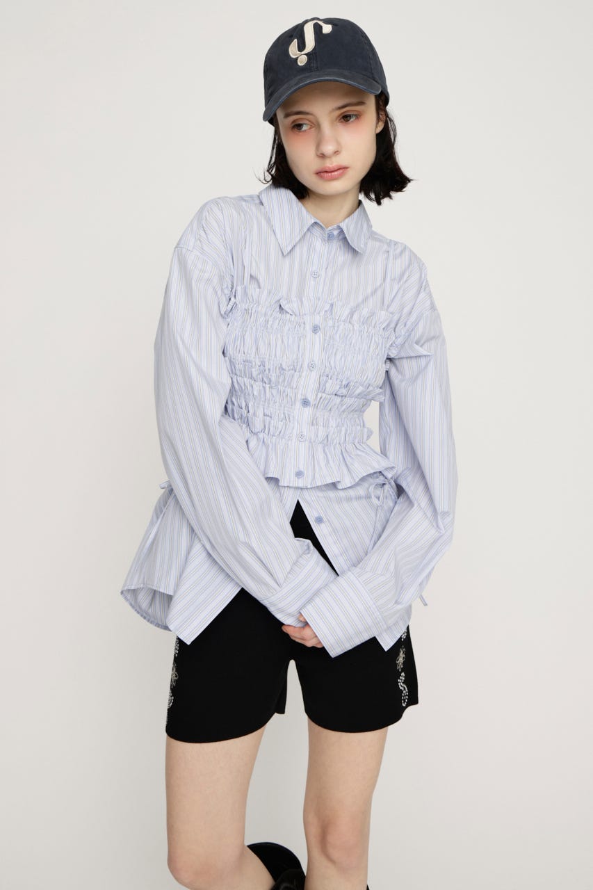 BUSTIER LAYERED GATHER シャツ M/BLU FREE