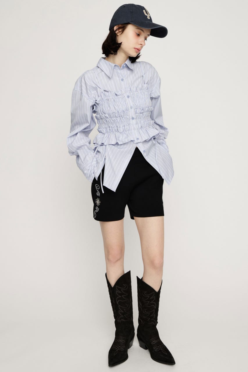 BUSTIER LAYERED GATHER シャツ M/BLU FREE