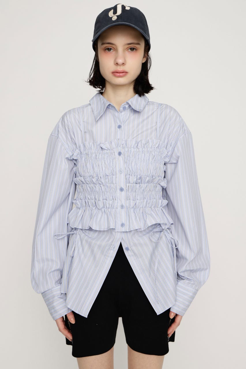 BUSTIER LAYERED GATHER シャツ M/BLU FREE