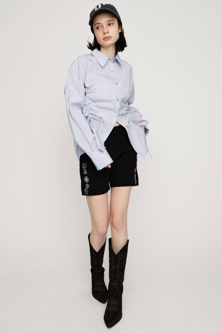 BUSTIER LAYERED GATHER シャツ M/BLU FREE