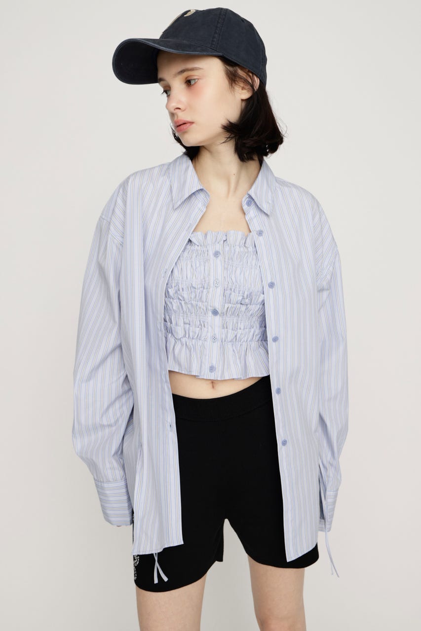 BUSTIER LAYERED GATHER シャツ M/BLU FREE